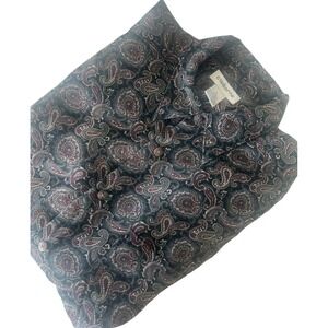 Claiborne Button Up Mens Large Long Sleeve Navy Maroon Paisley Shirt